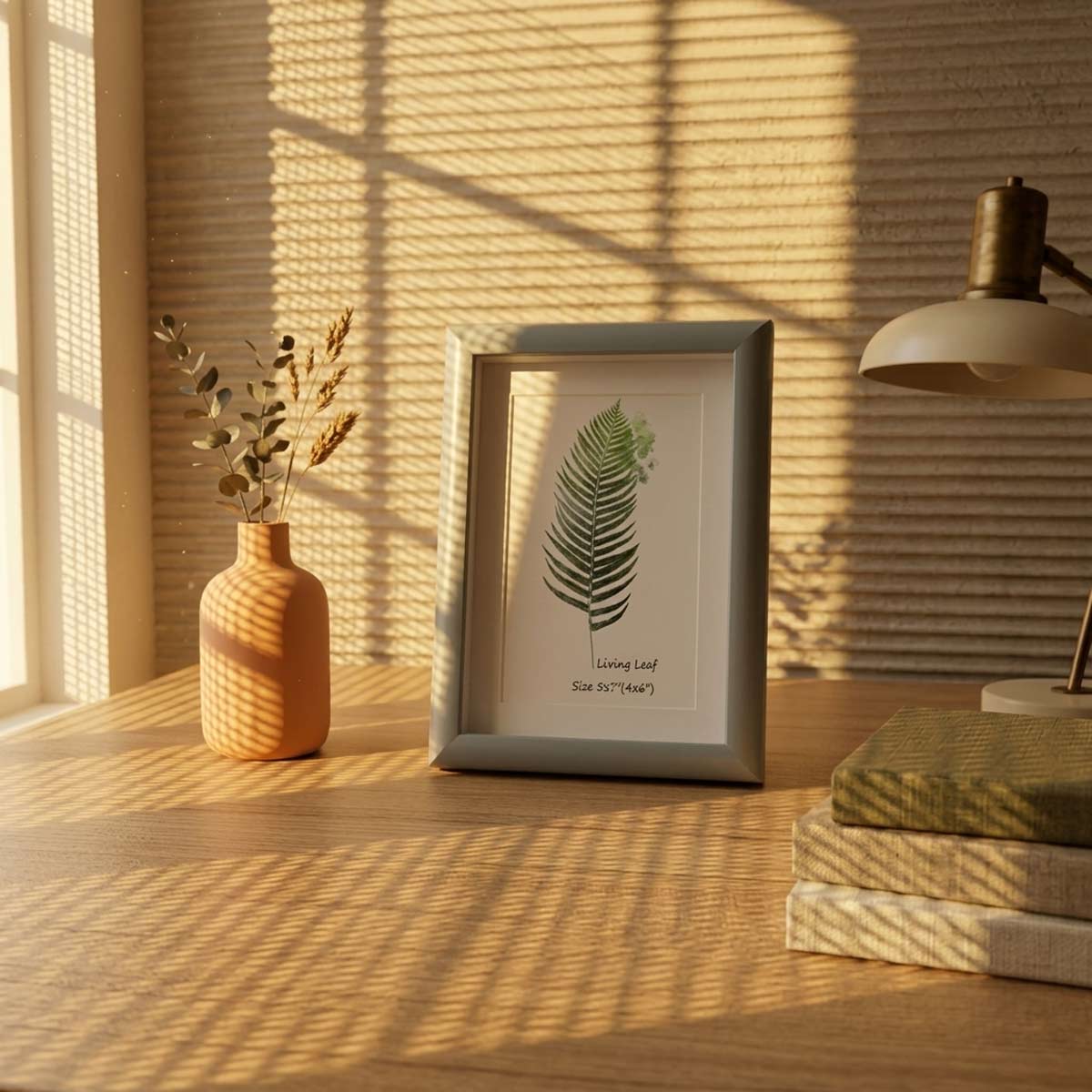 Elegant Living Leaf Botanical Photo Frame - Minimalist Sage Green Wall & Desk Art