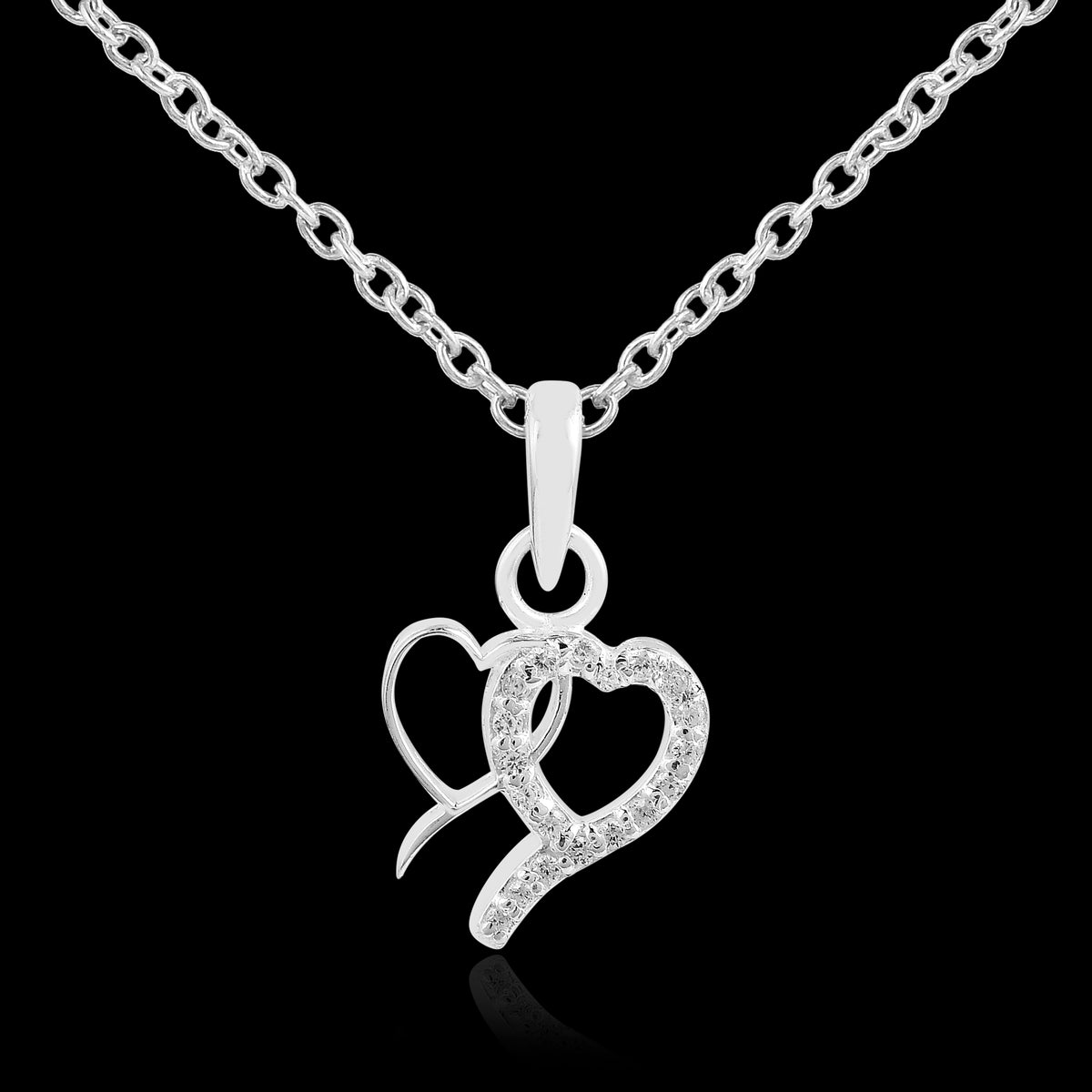 925 Sterling Silver Twin Heart Pendant with Chain Gift for Her