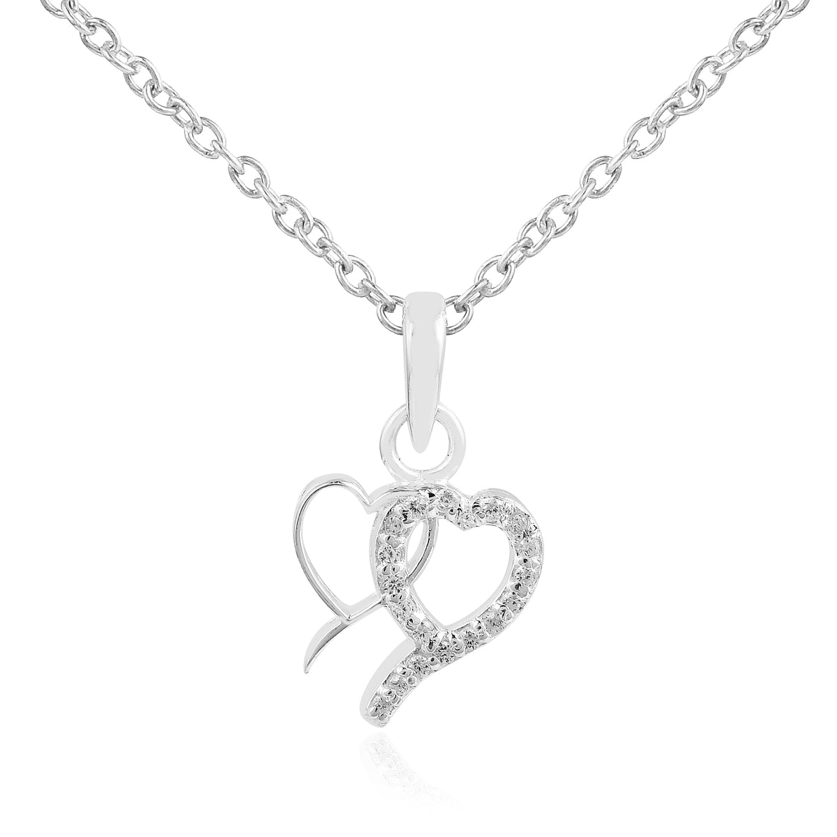 925 Sterling Silver Twin Heart Pendant with Chain Gift for Her