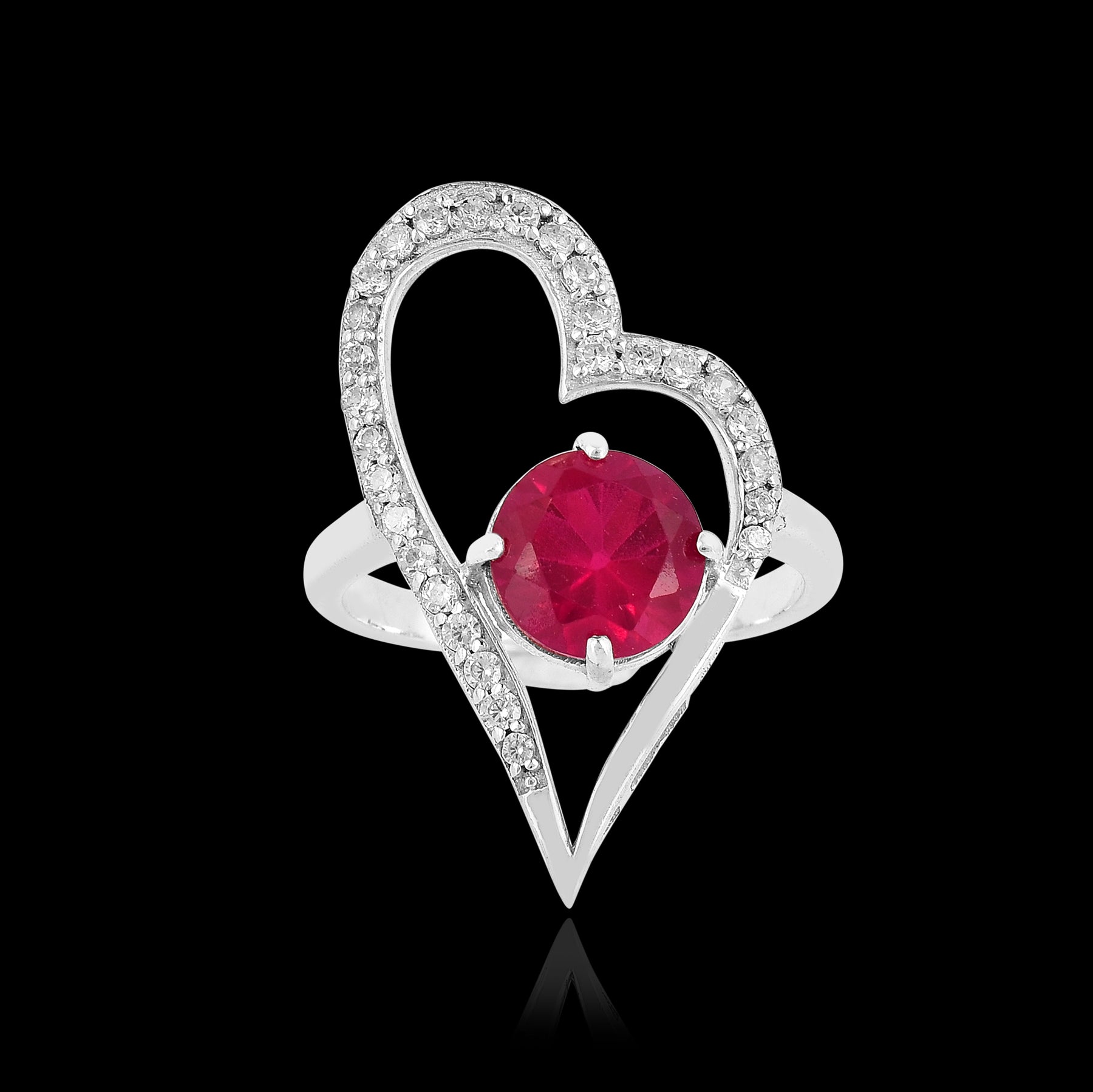 925 Sterling Silver Heart CZ Adjustable Ring Gift for Her-1