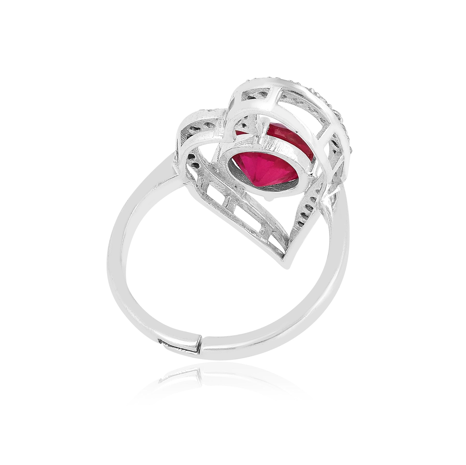 925 Sterling Silver Heart CZ Adjustable Ring Gift for Her-1