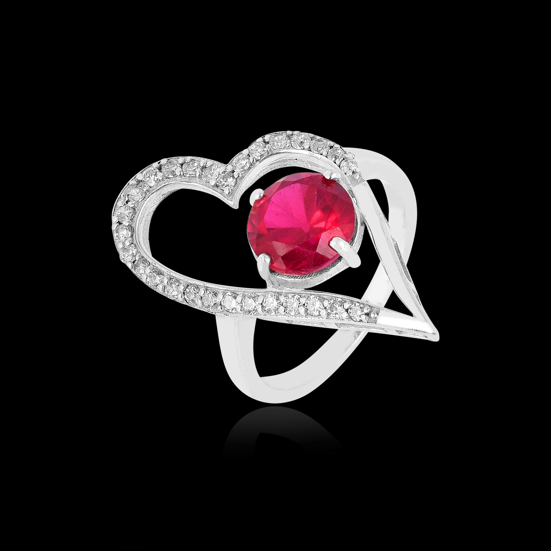 925 Sterling Silver Heart CZ Adjustable Ring Gift for Her-1