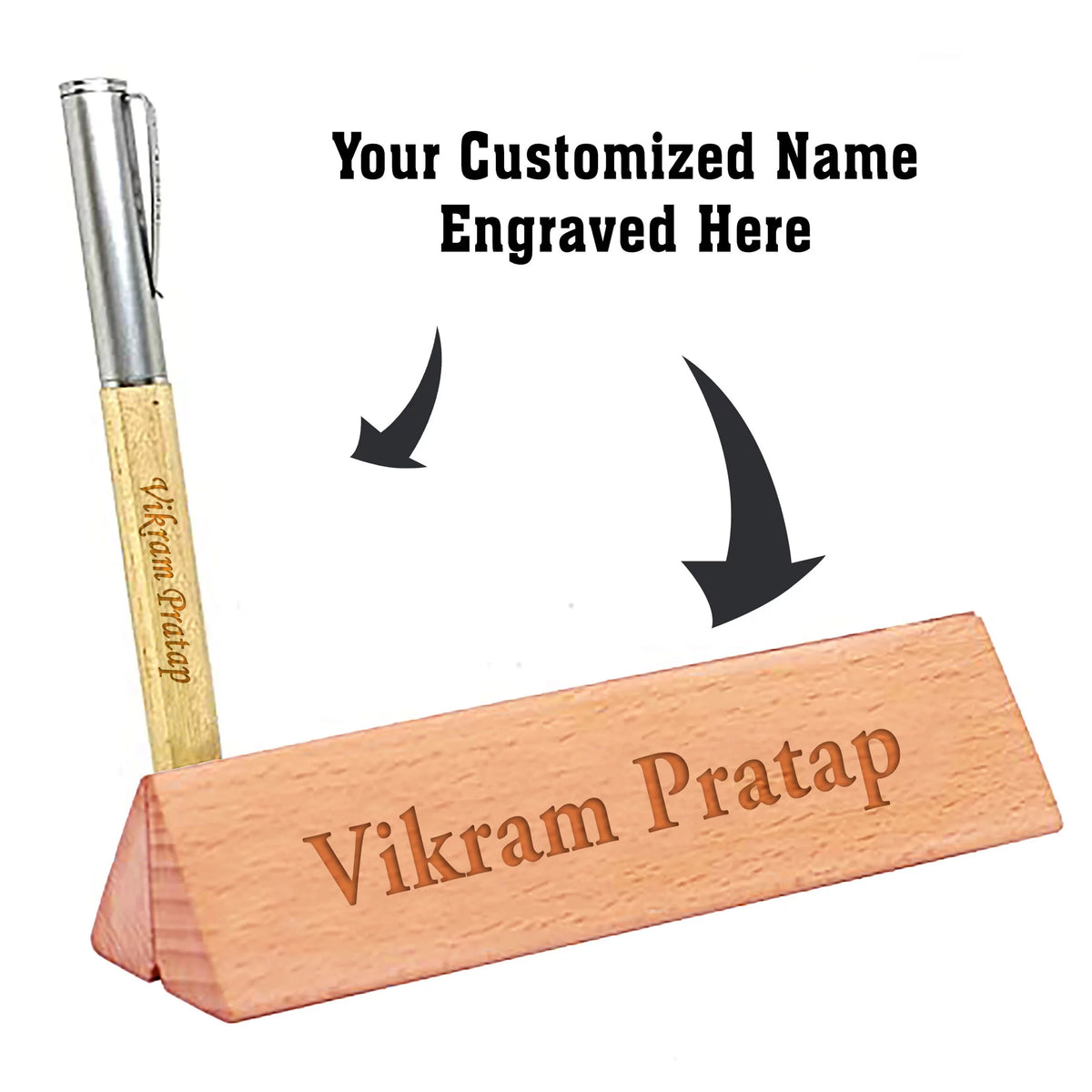 Personalized Engraved Wood Pen Holder With Customized Wooden Pen-2