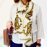 Elegant Cream & Brown Chiffon Stole – Stylish Pattern for Timeless Appeal