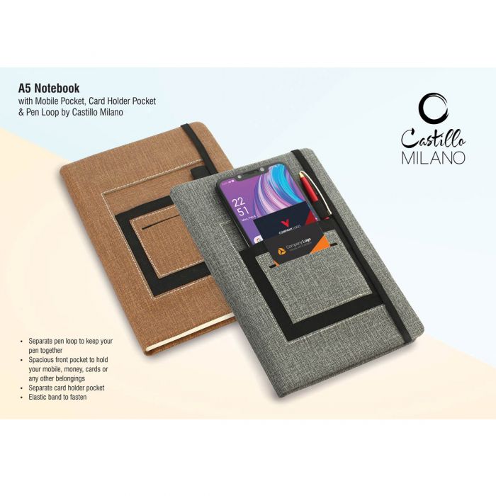 A5 notebook with mobile pocket card holder pocket (Bulk/Corporate Orders Only)