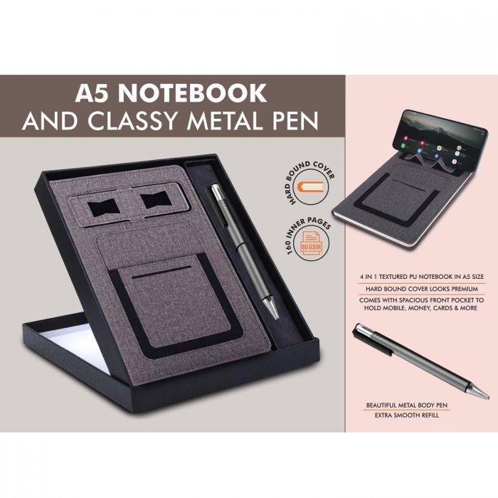 Gray Notebook Gift set Multifunction Notebook With Classy Metal Pen (Bulk/Corporate Orders Only)