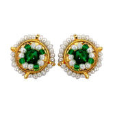 Glowing Green Freshwater Pearl, Green Onyx & Gold Plated Kuda Earrings