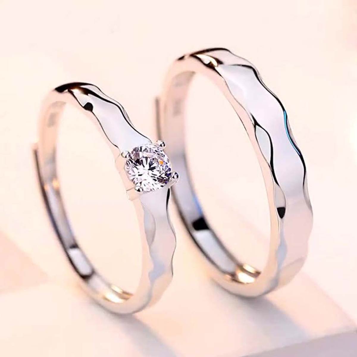Luminary Loops Adjustable 925 Sterling Silver Couple Rings