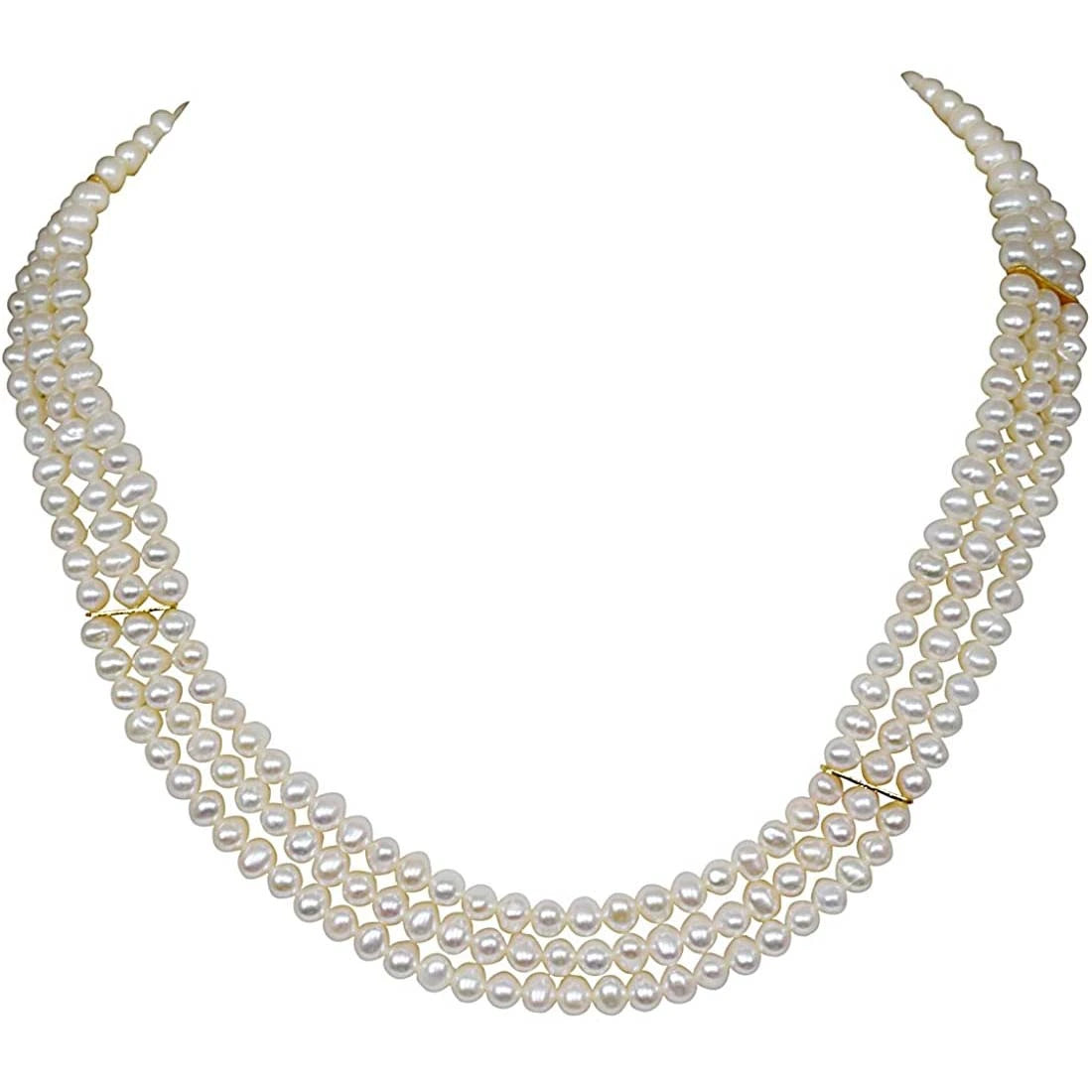 Ecstasy Real Pearl - 3 Line Real Freshwater Pearl Necklace for Women