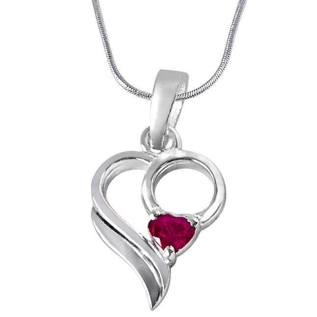 Love Treasure Red Heart Ruby & 925 Sterling Silver Pendant