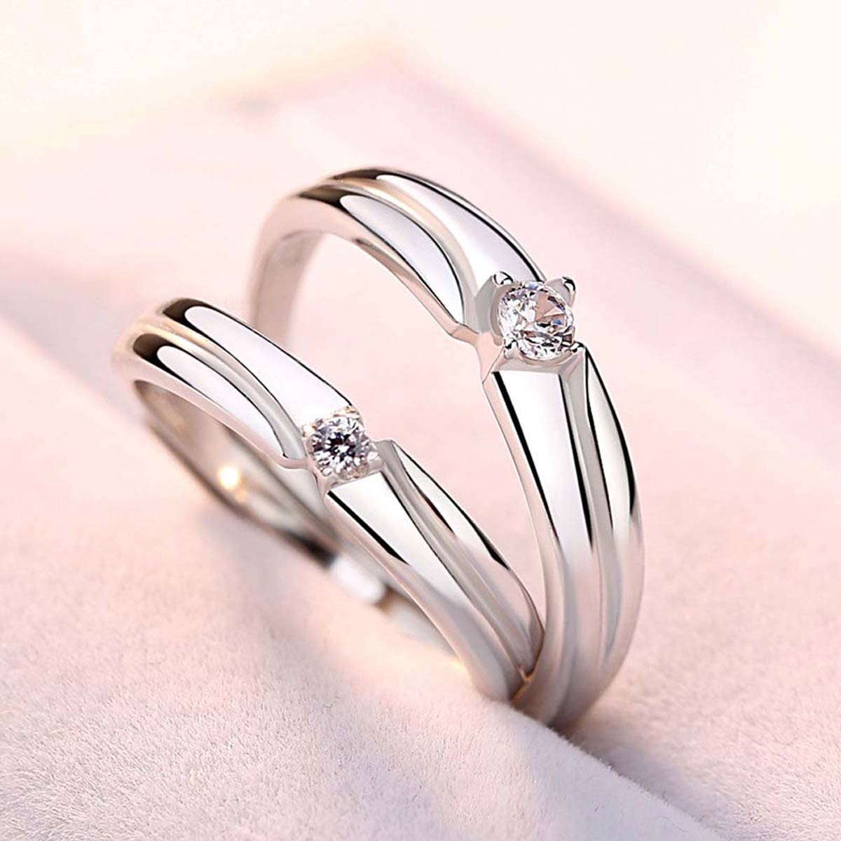 Silver Spills Adjustable 925 Sterling Silver Couple Rings