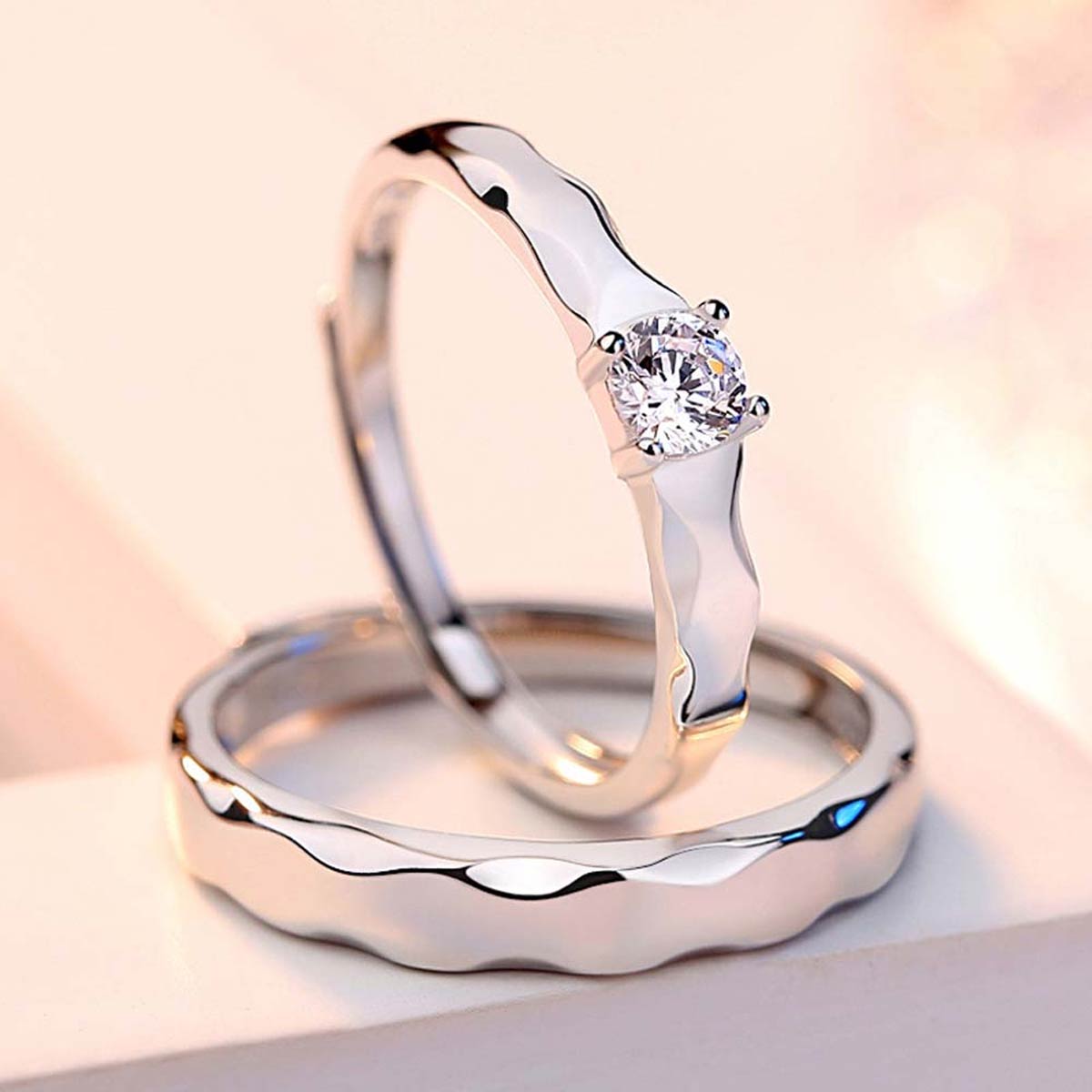 Luminary Loops Adjustable 925 Sterling Silver Couple Rings