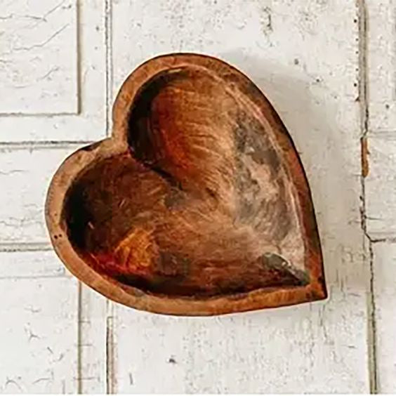 Wooden Heart Dough Bowl Candle