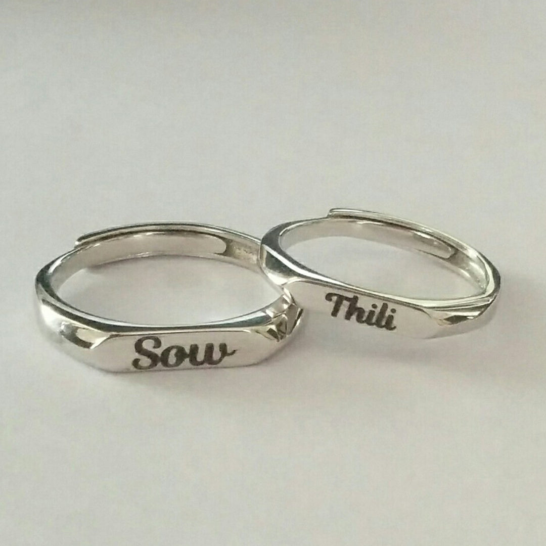 Charismatic Name Engraved Couple Rings in Sterling Silver-3