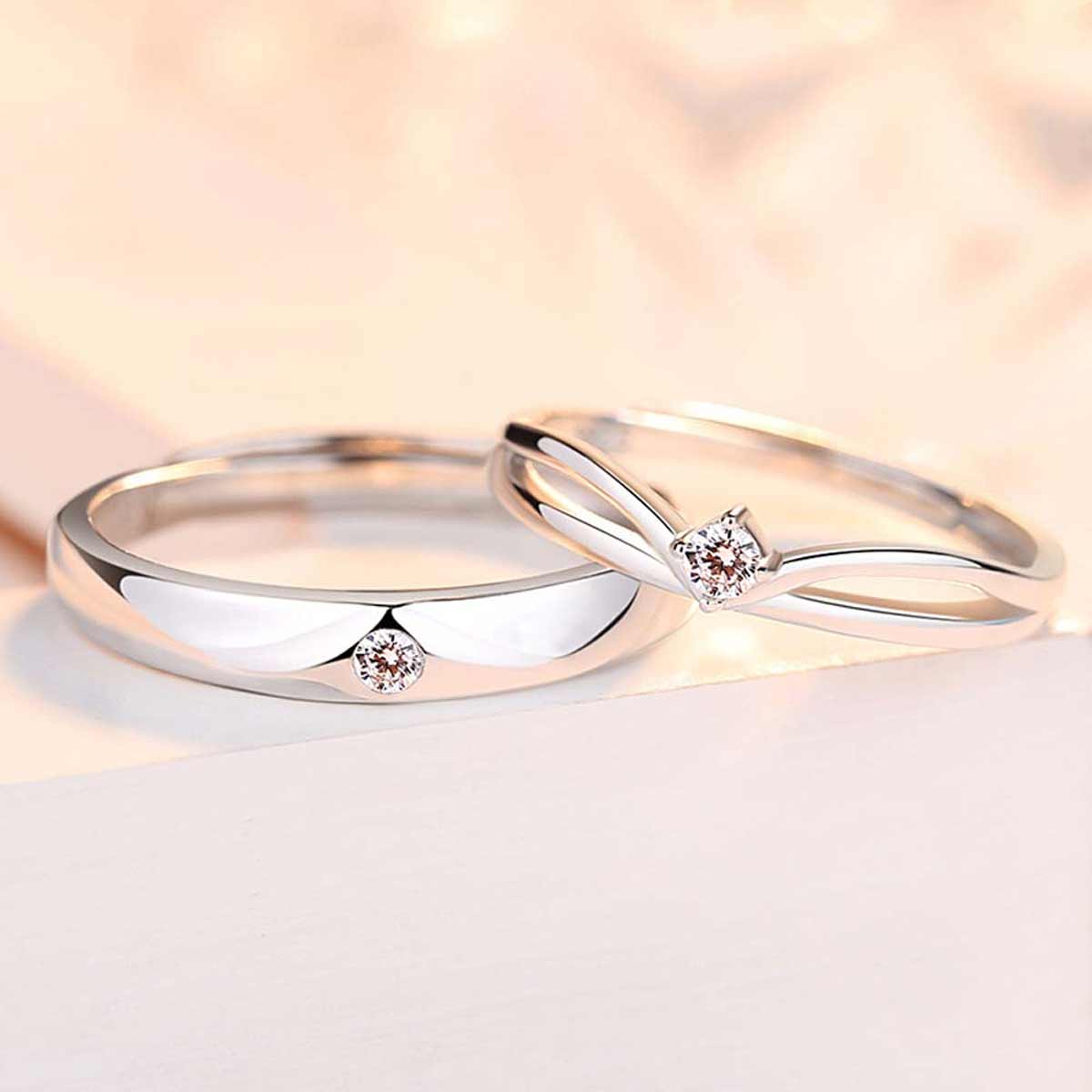 Silver Serenity Adjustable 925 Sterling Silver Couple Rings