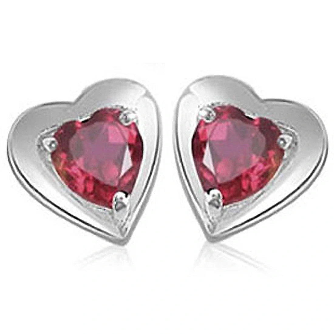 Heart Shape Red Garnet Pendant & Earring Set with Silver finished Chain for Girls-2