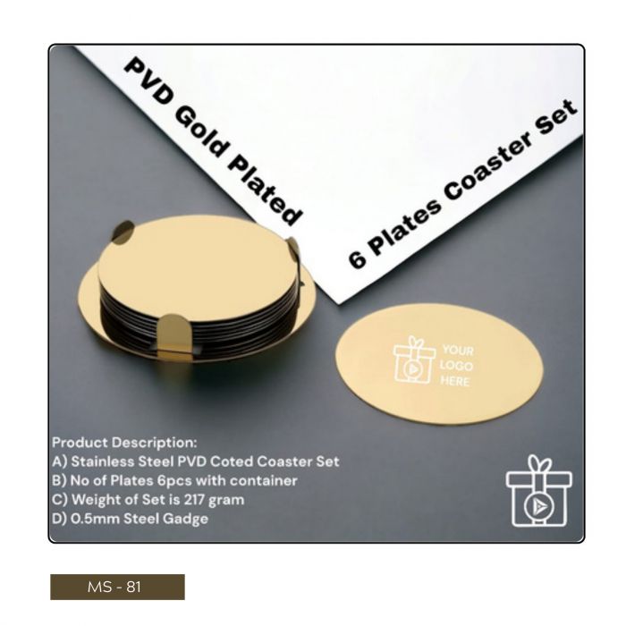 Stainless Steel Gold Finish 6 pcs Coaster Set (Bulk/Corporate Orders Only)