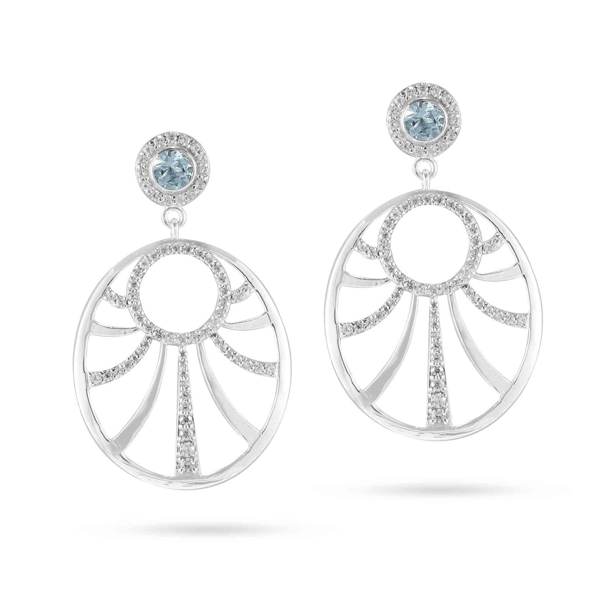 Pretty Blue Topaz & Cubic Zirconia Silver Hanging Earrings-1
