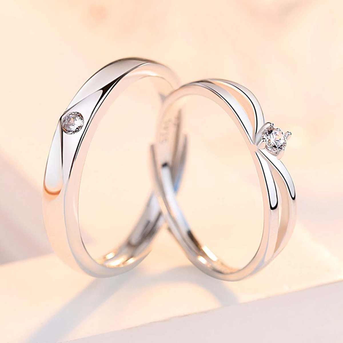 Silver Serenity Adjustable 925 Sterling Silver Couple Rings