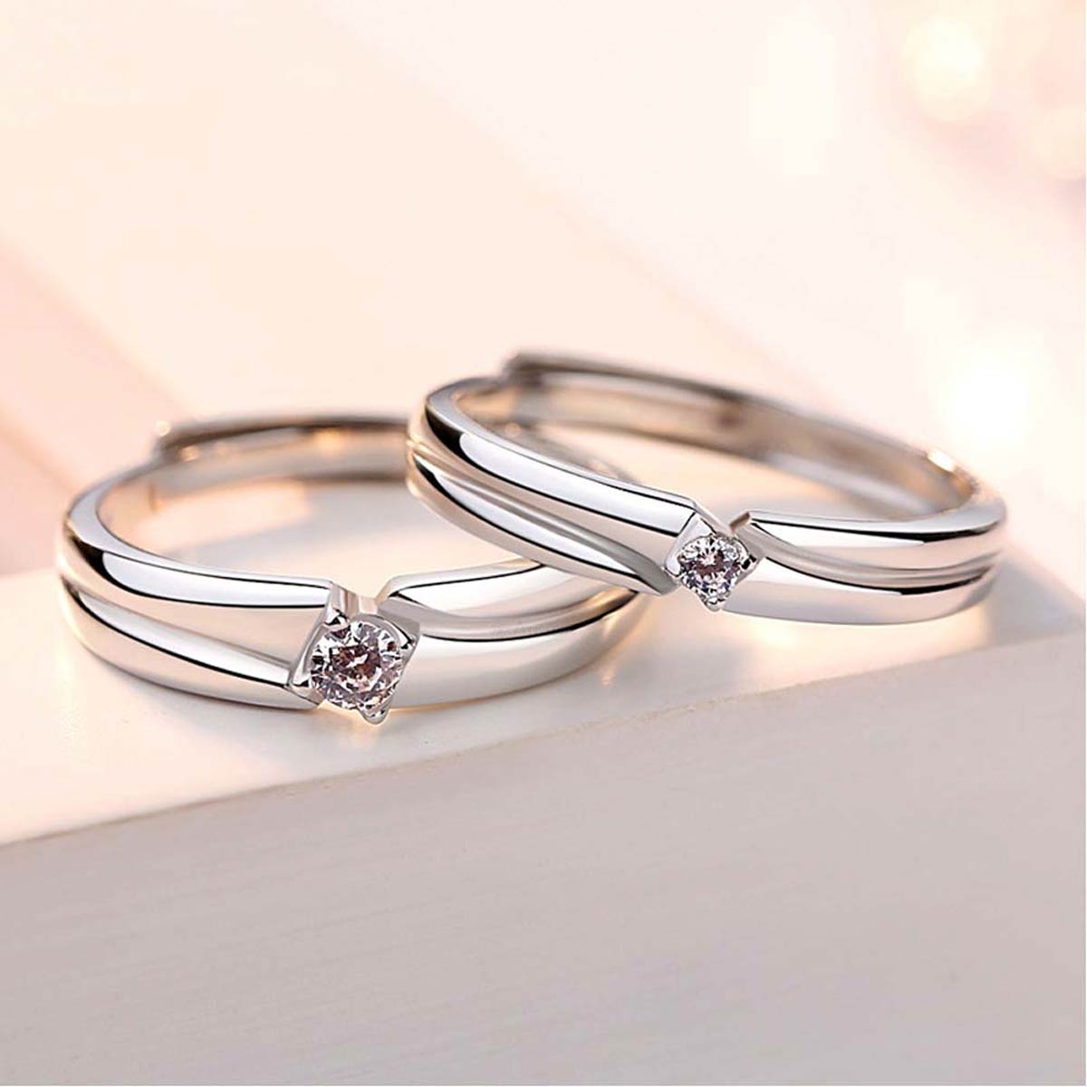 Silver Spills Adjustable 925 Sterling Silver Couple Rings