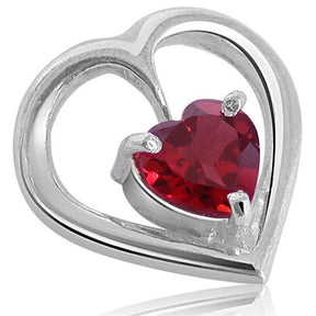 Heart Shape Red Garnet Pendant & Earring Set with Silver finished Chain for Girls