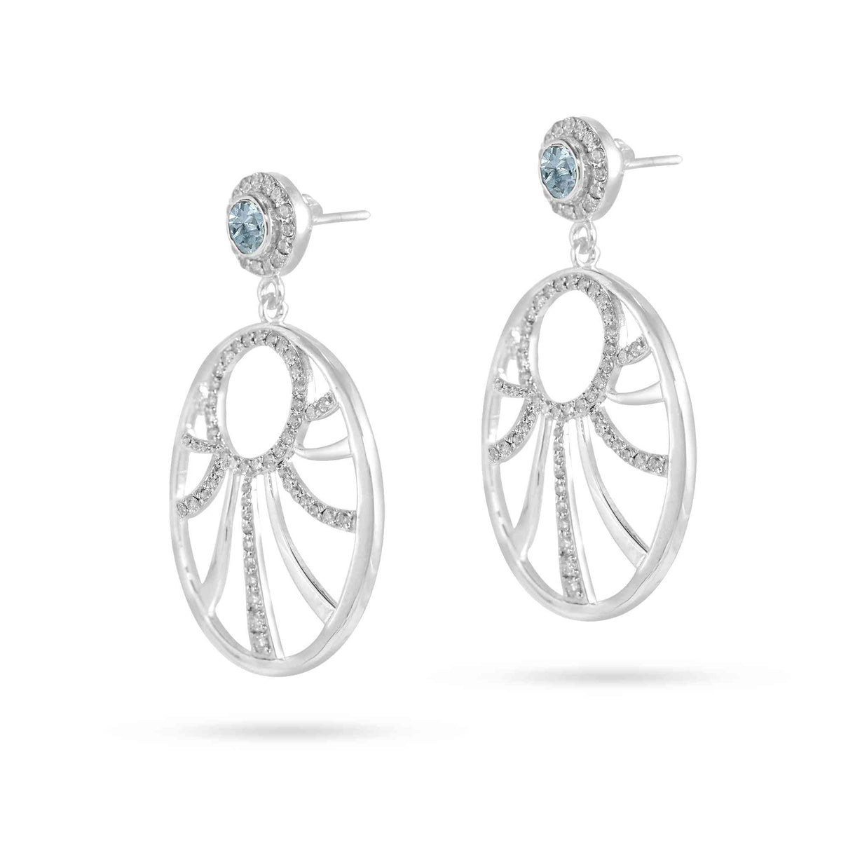 Pretty Blue Topaz & Cubic Zirconia Silver Hanging Earrings-2