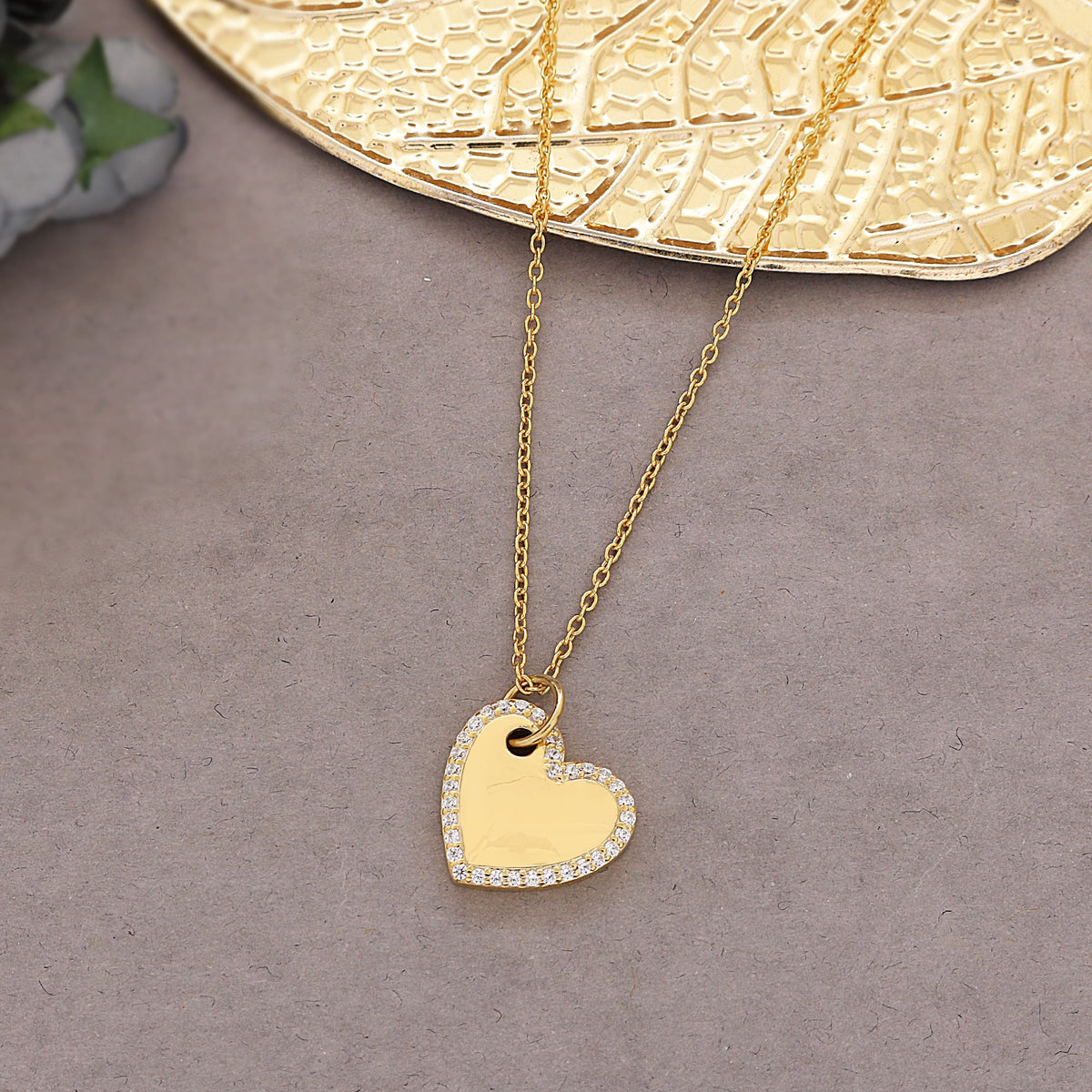 Love Heart Gold Plated 925 Silver Pendant with Chain-2