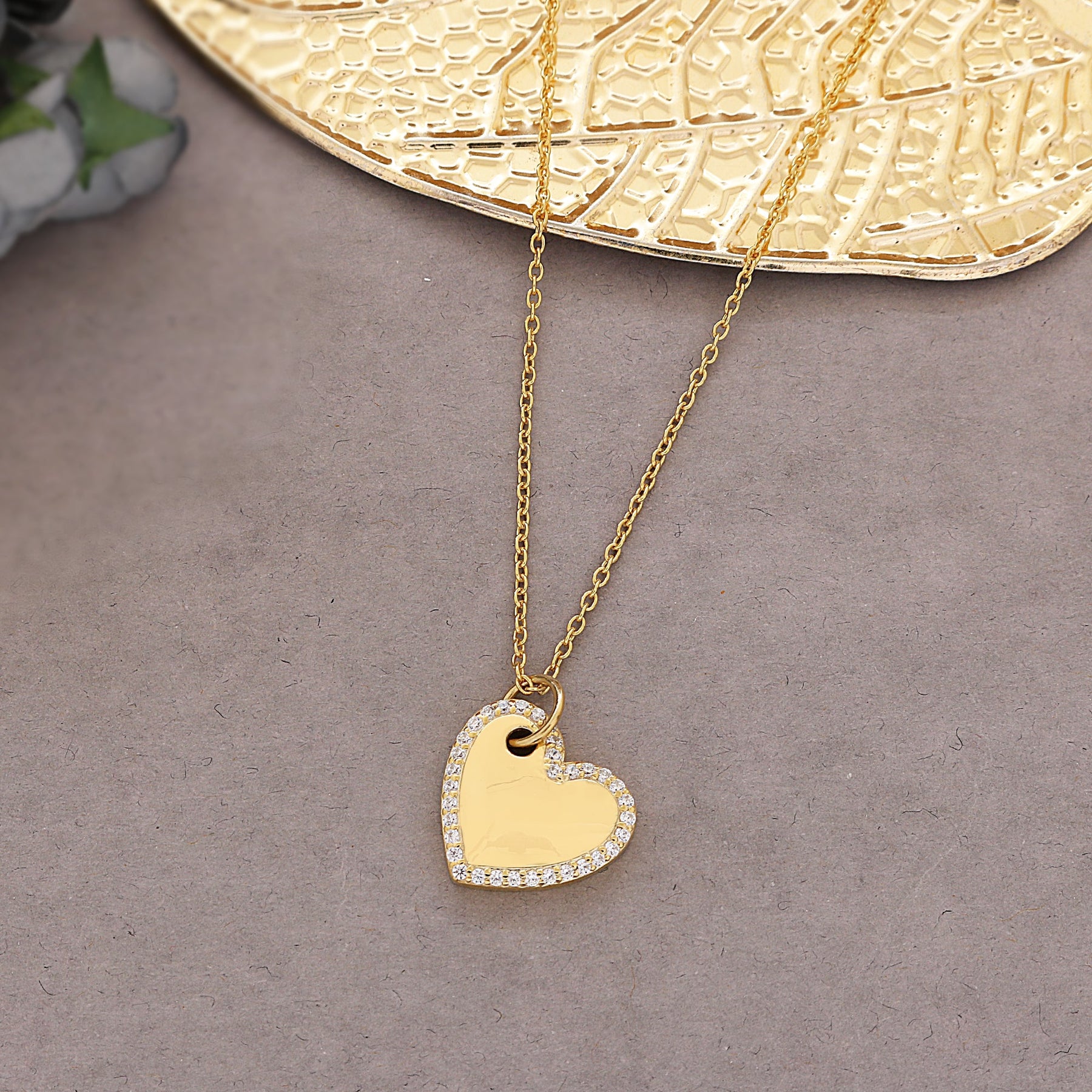 Love Heart Gold Plated 925 Silver Pendant with Chain