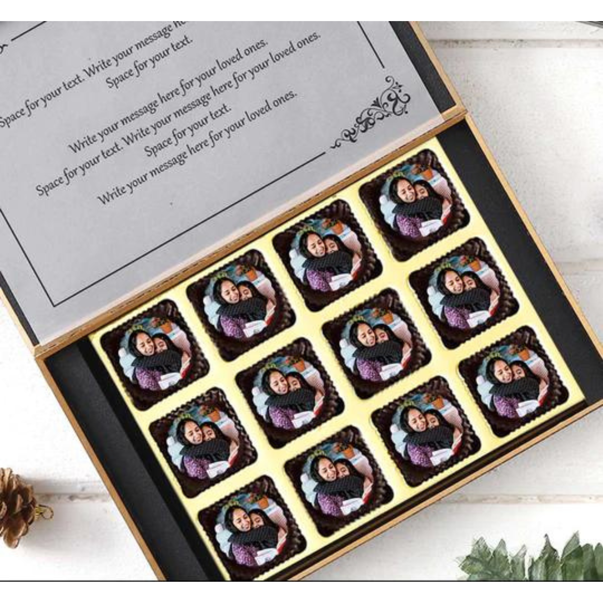 Blooming flowers with Personalised Photo Chocolate for mom