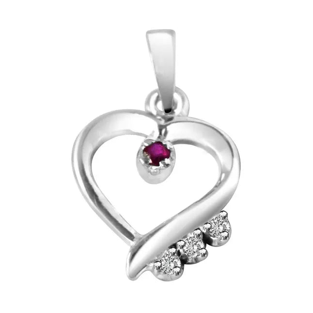 Real Diamond & Red Ruby Set in Sterling Silver Pendant