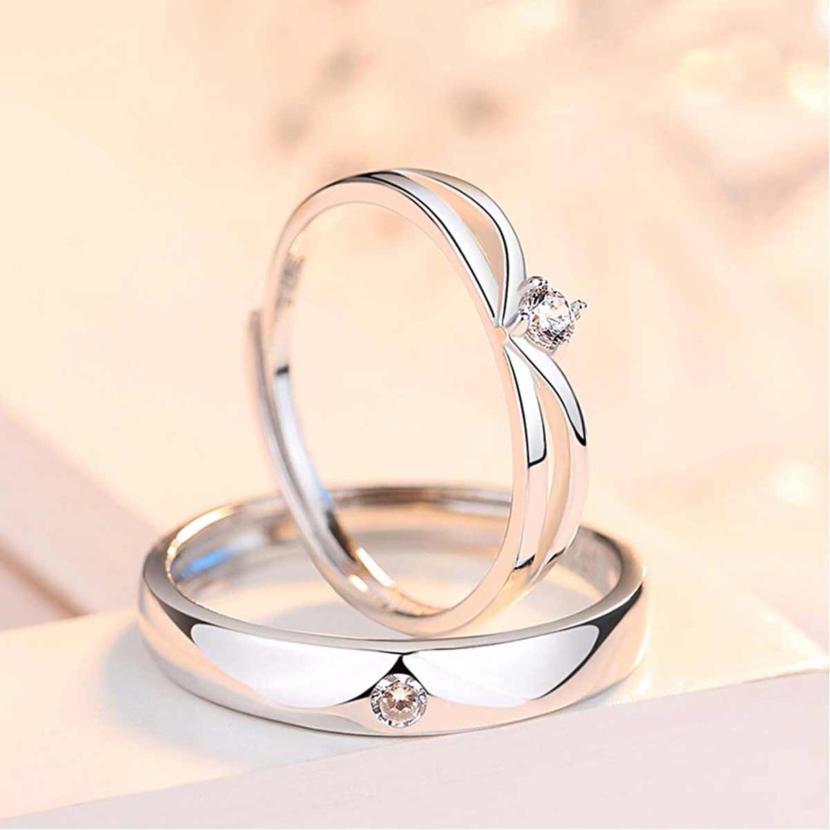 Silver Serenity Adjustable 925 Sterling Silver Couple Rings
