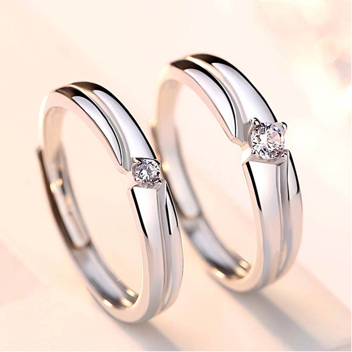 Silver Spills Adjustable 925 Sterling Silver Couple Rings