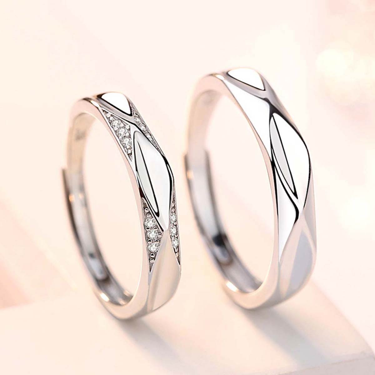 Moonlight Mirrors Adjustable 925 Sterling Silver Couple Rings