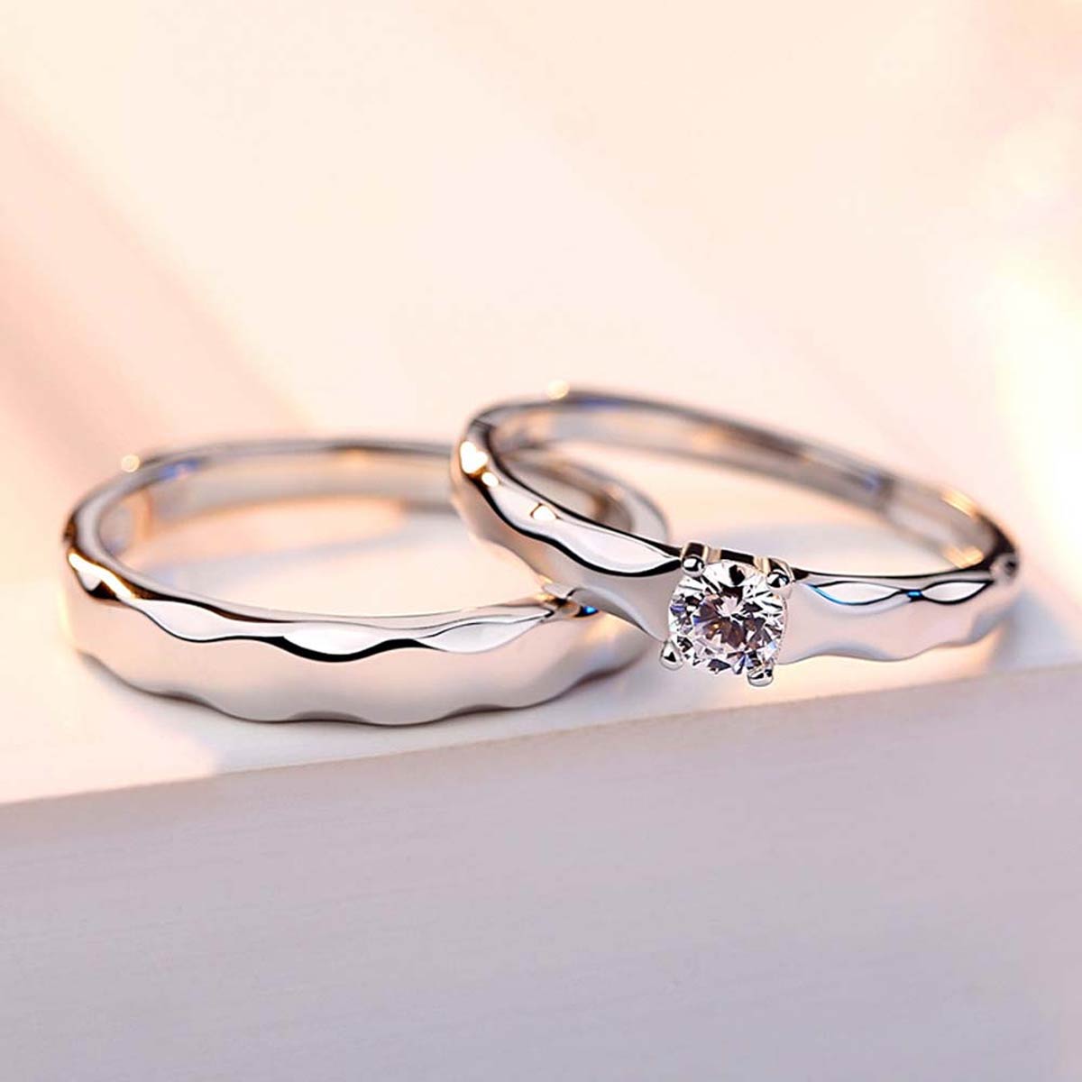 Luminary Loops Adjustable 925 Sterling Silver Couple Rings