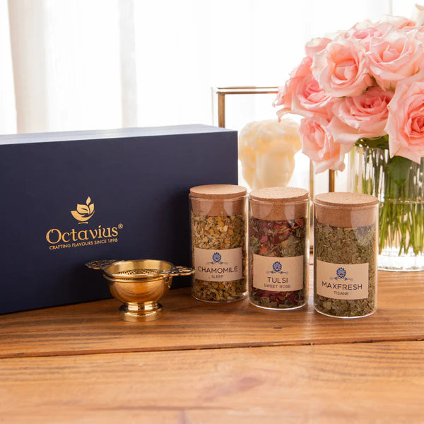 Tea Time Treasure - Wellness Infusions ( 3 Caffeine Free Teas With Brass Strainer )-4