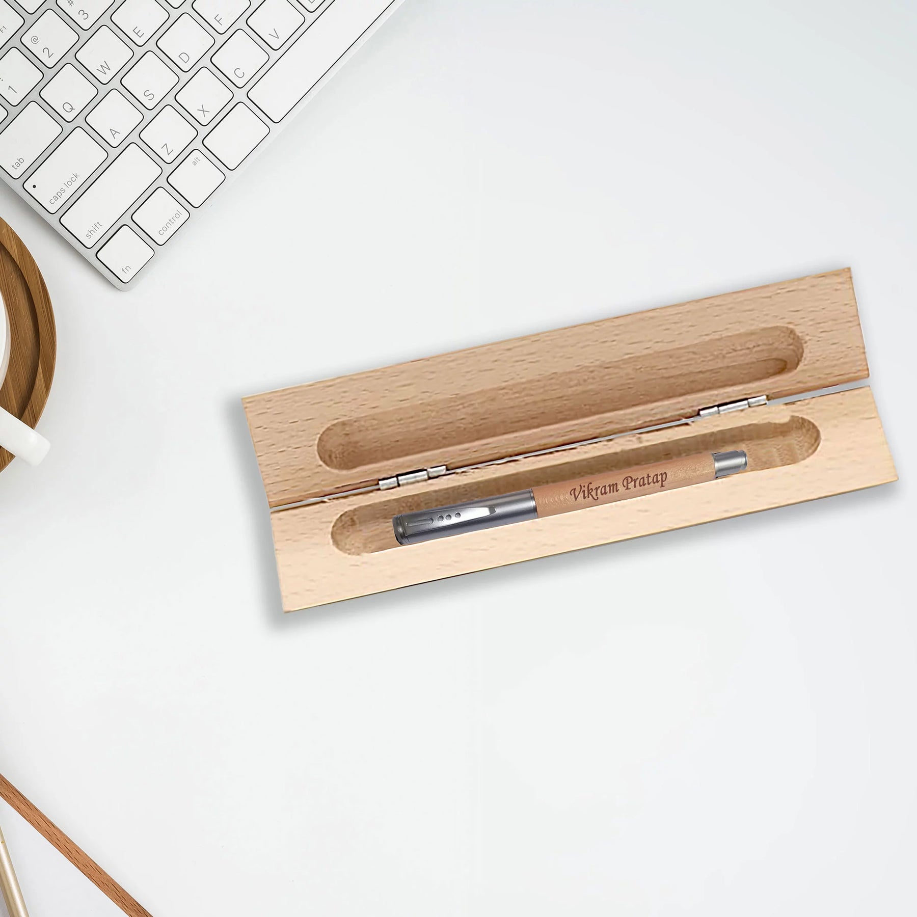 Personalized Engraved Wood Pen Holder With Customized Wooden Pen