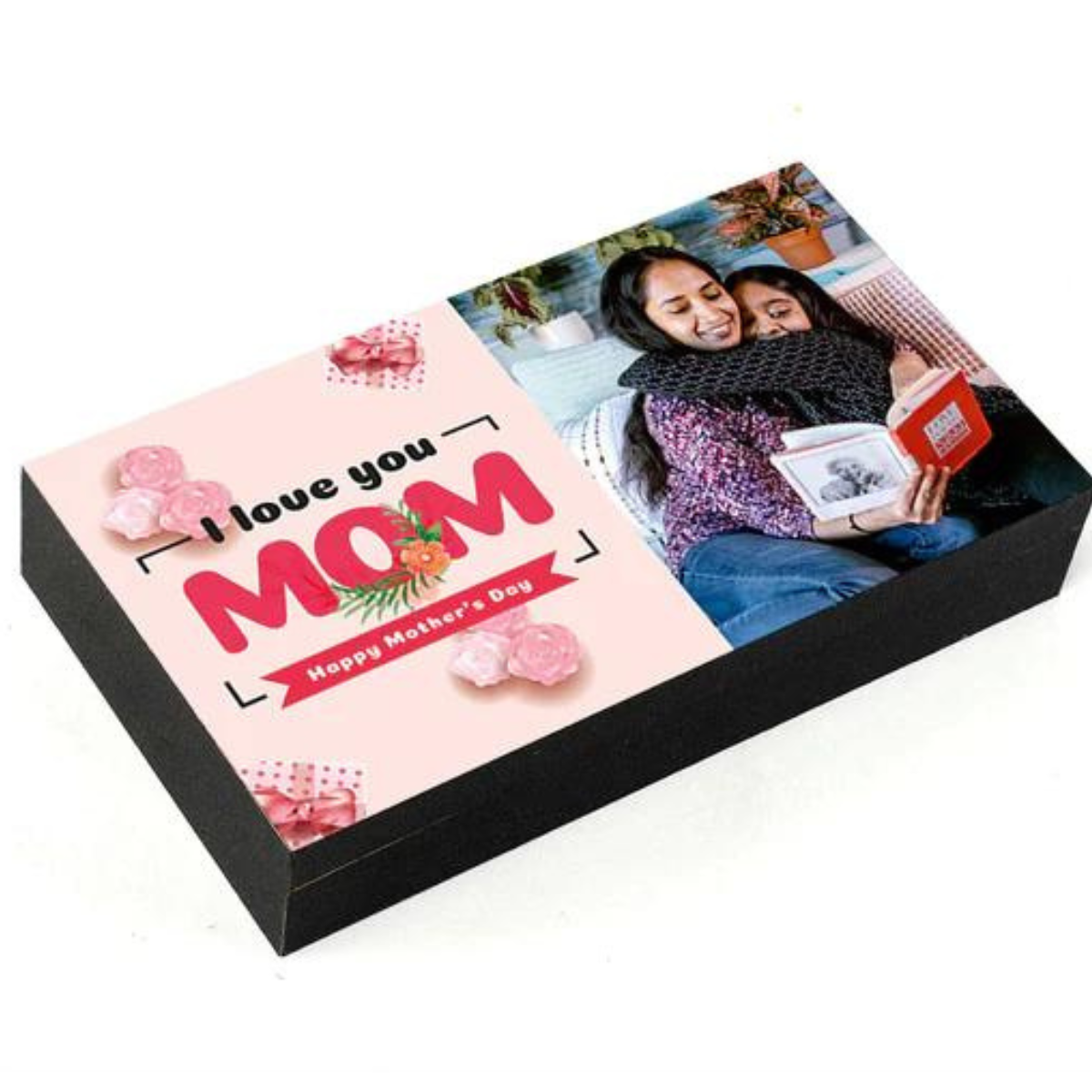 Blooming flowers with Personalised Photo Chocolate for mom