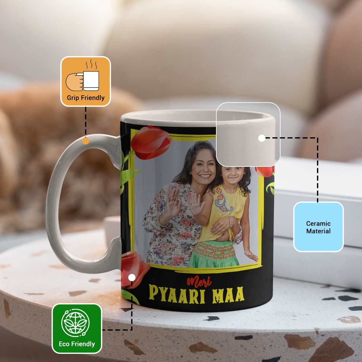 Customized Meri Pyaari Maa Photo Coffee Mug Gift for Mom