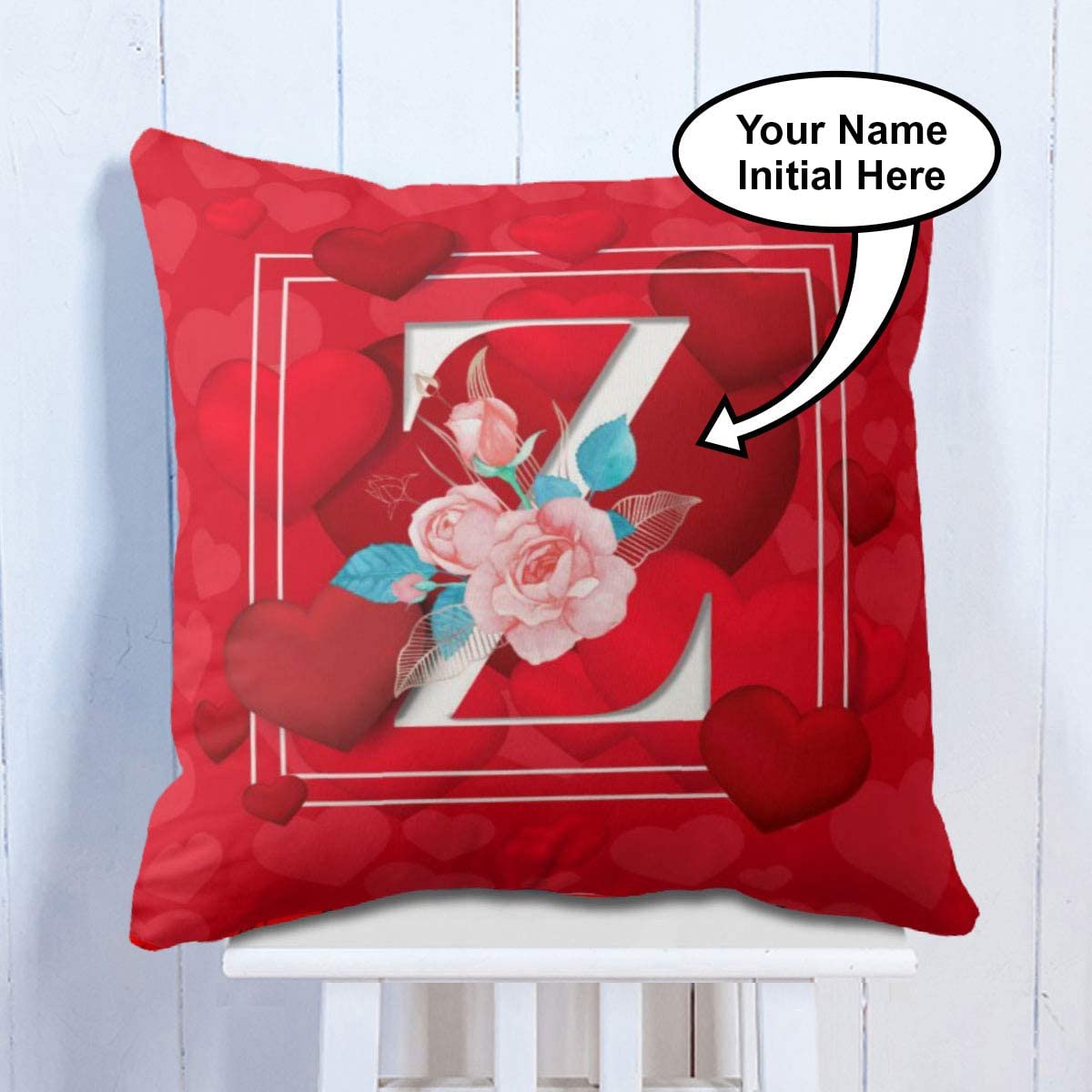 Love Theme Initial A to Z - Red Polyester and Velvet Cushion Cover