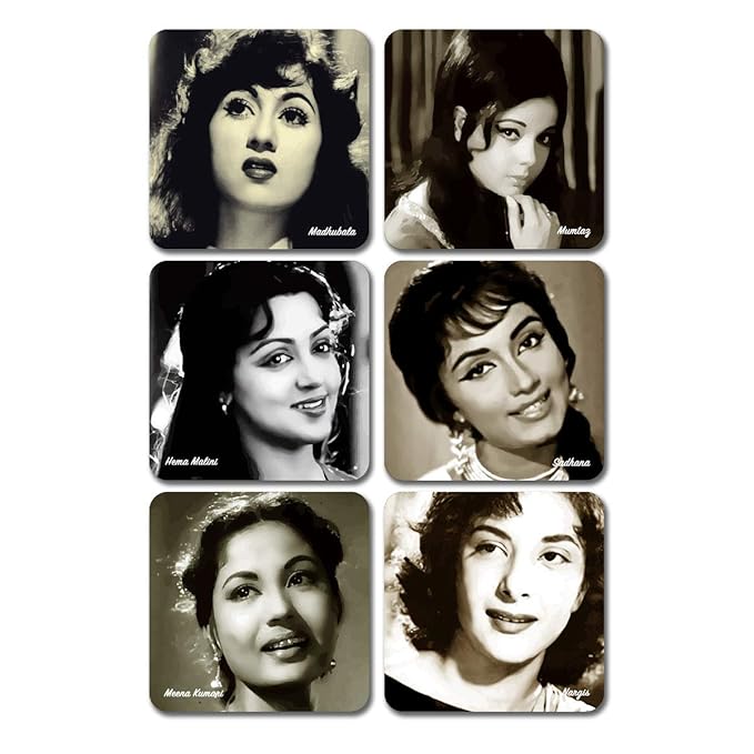 Classic Bollywood Blockbuster Actress Printed Coasters Set of 6