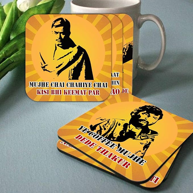 Classic Bollywood Blockbuster Actor With Famous Dialogue Printed Coasters Set of 6