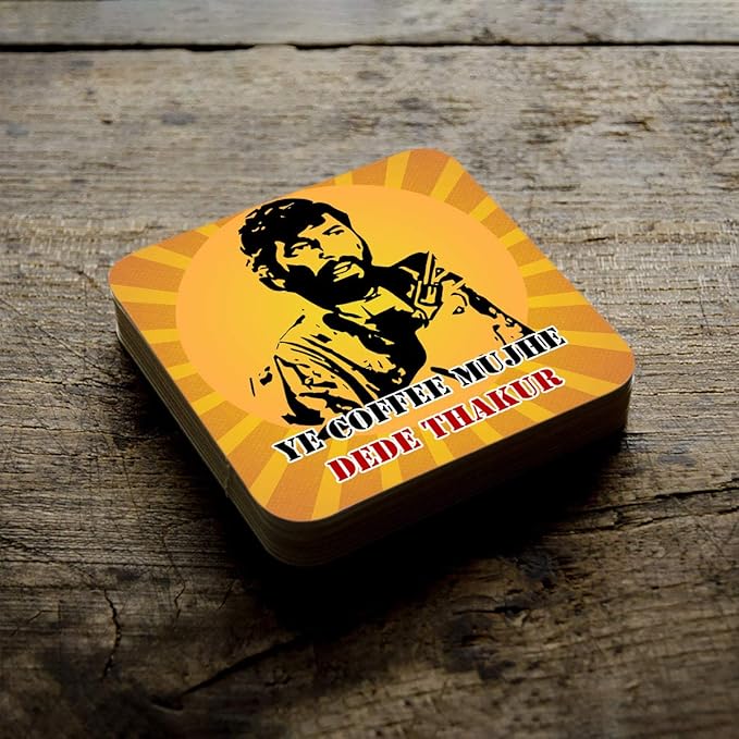 Classic Bollywood Blockbuster Actor With Famous Dialogue Printed Coasters Set of 6