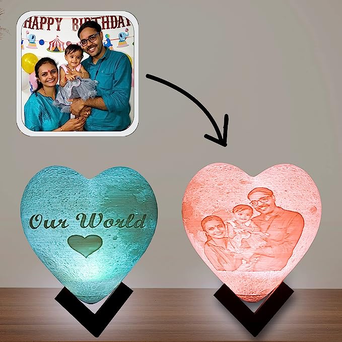 Personalised Touch Sensor 3D Heart Shaped Moon Lamp-2