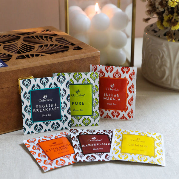 Assortment of Fine Teas - 90 Teabags in Handcrafted Cutwork Wooden Box-4