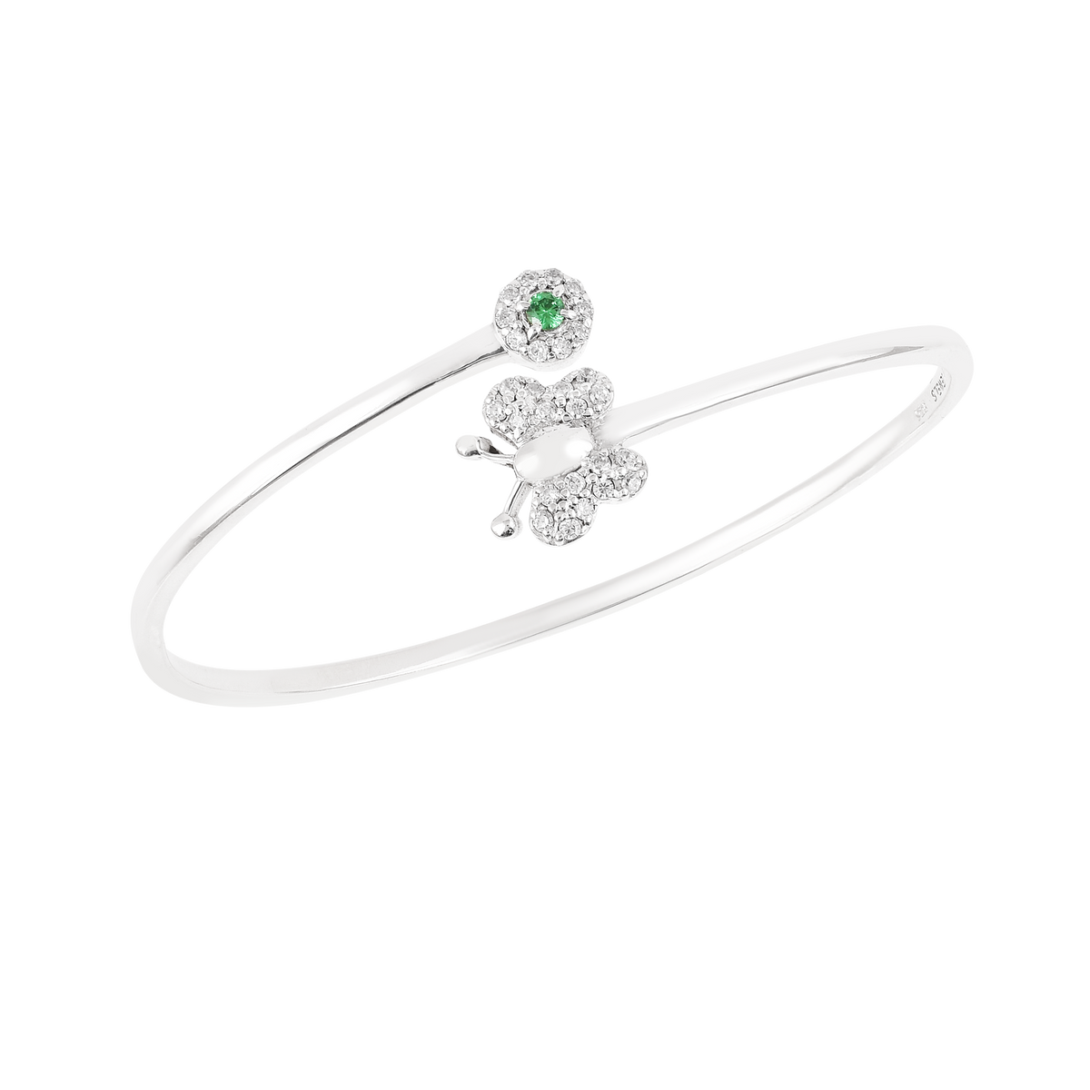 Butterfly on Flower Fine Silver Cz Bracelet-2