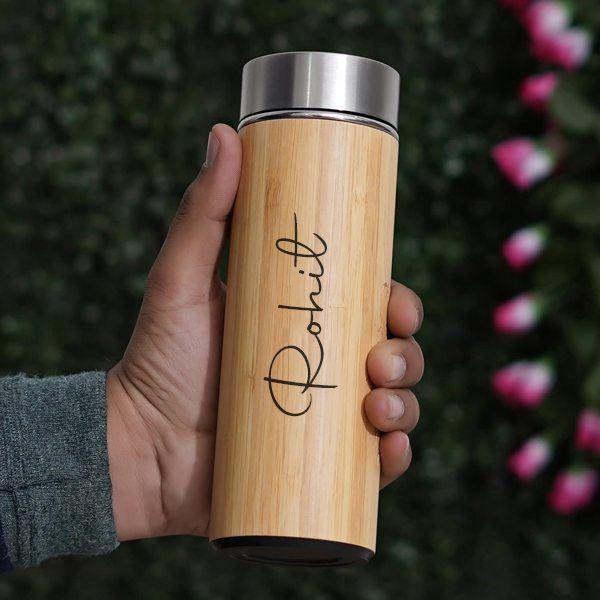 Stainless Steel Bamboo Vacuum Flask - 450 ML