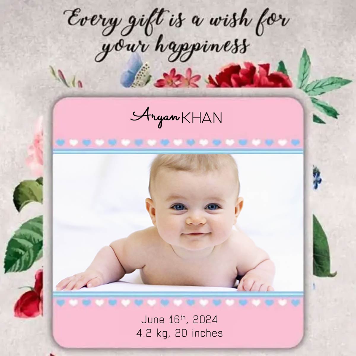 Personalised Baby Announcement Fridge Magnet - 9 x 9 cm-1