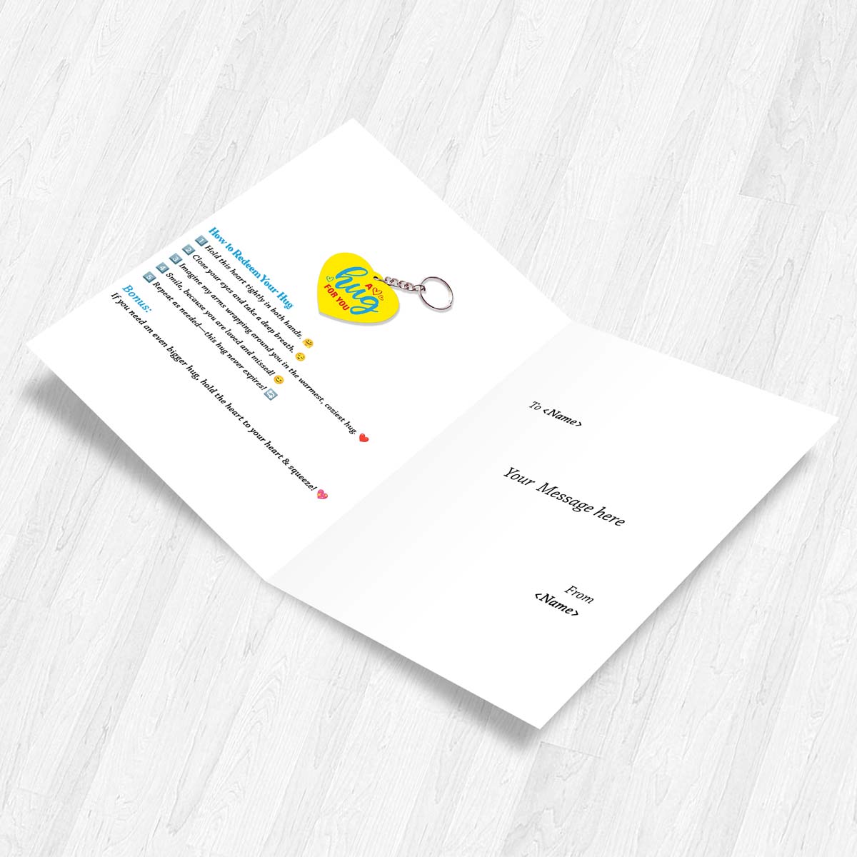 Personalized Hug in a Card – Greeting Card with Heart Keychain