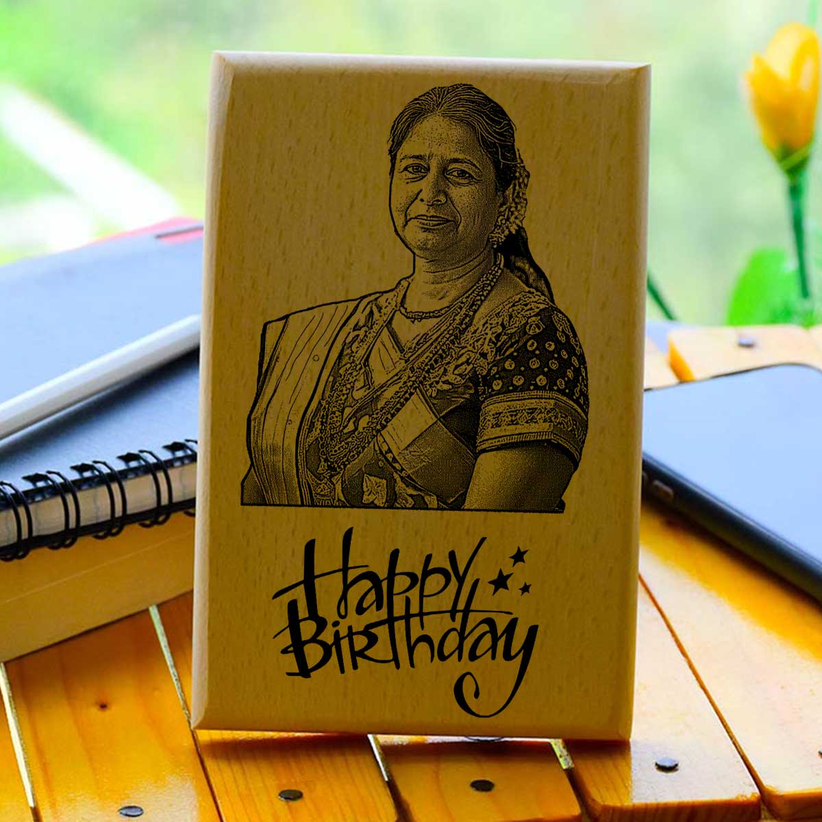 Personalized Happy Birthday Engraved Wooden Frame with Photo