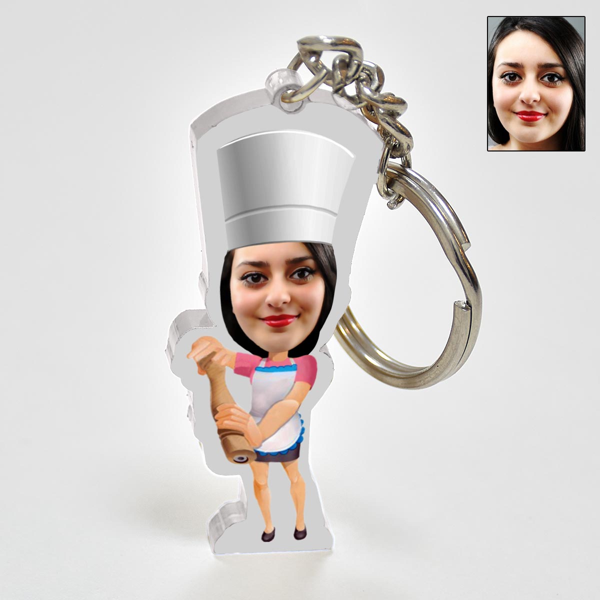 Personalised Chef Caricature Keychain - Female
